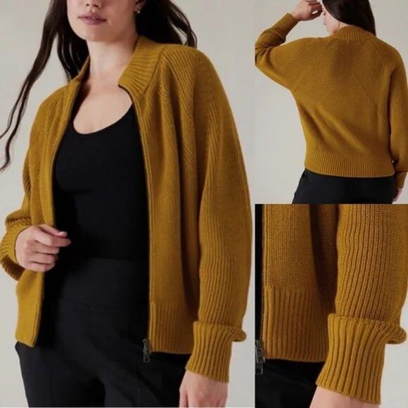 Athleta En Route Full Zip Sweater Thermolite Cardigan Jacket Palo Verde Wool - Picture 9 of 11